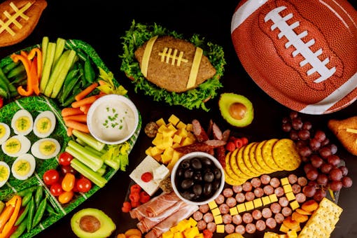 Super bowl game catering food for party at home to watch football game on TV.