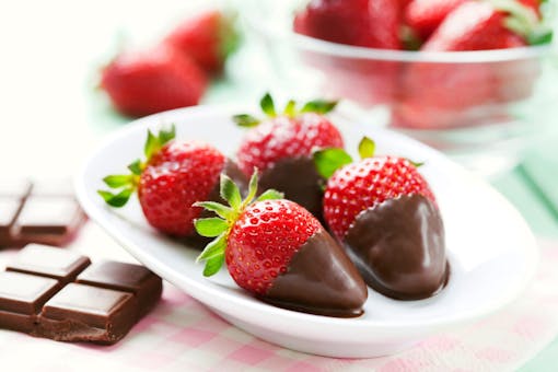 fresh strawberries dipped in dark chocolate