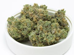 handful of mint green nugs resting in a white overturned jar lid