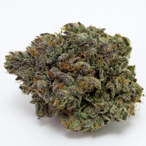 A gorgeous, professional, macro image of a purple and green icy bud by Cipher Genetics called Chikitaz, grown by Sense cannabis in San Francisco. Hybrid. (David Downs/Leafly)