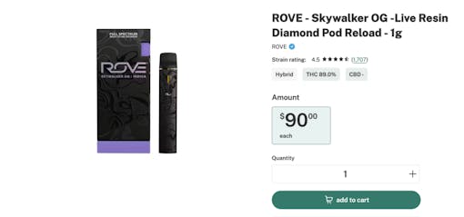 Skywalker OG live resin diamond vape pod by ROVE top brands in New York Leafly