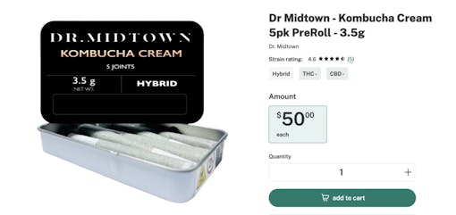 Dr. Midtown Kombucha Cream pre-rolls available at Trends dispensary New York brands on Leafly