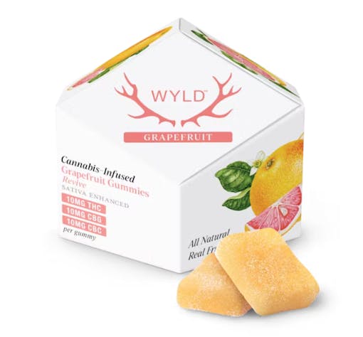 Photo of Wyld Grapefruit Gummies packaging, representing one of the best weed brands in California.