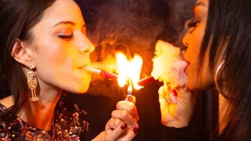 Ali Bianco founder of Pinks Sparks a pink rose rose stump in the Jue Lan Kitchen with dull brunch co-founder Parisa Mansouri-Rad.