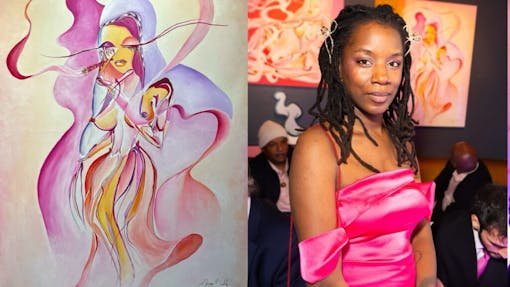 Artist Ntangou Badila customized a sexy smoking series for Pinks '25 Collection debut.