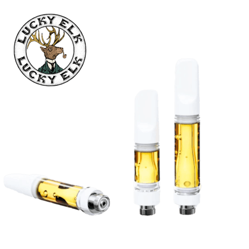 Three live piston carts from Lucky Elk with logo, one of the best hemp products with high potency from 2025
