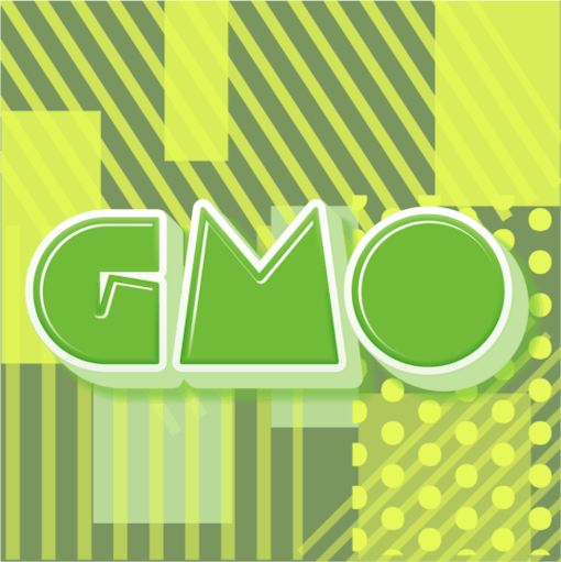 A green textured backdrop with stripe and polka-dot patterns with GMO in stylized capital letters to represent feminized seeds for sale in the GMO cultivar, one of our picks for the best products for Oil Day