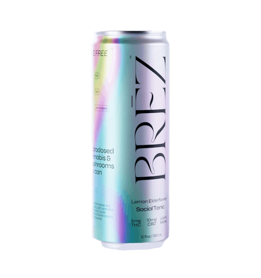 A blue and purple can of BREZ OG Social Tonic sits against a white background, one of our 10 best THC drinks